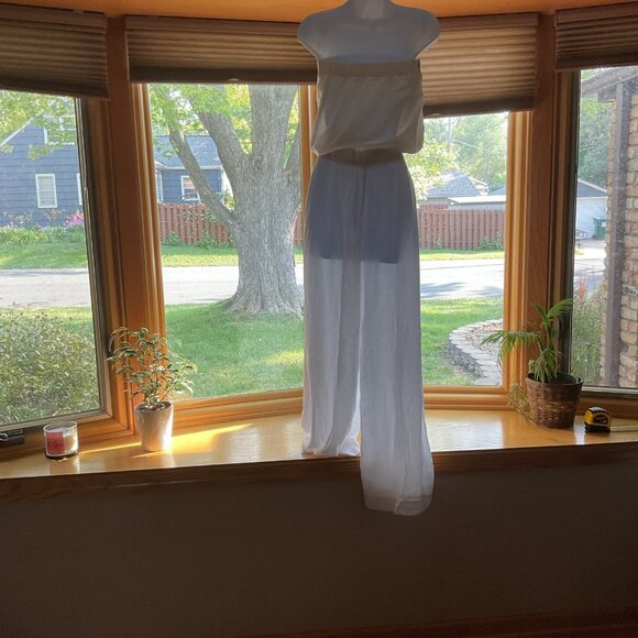 White Strapless Maxi Jumpsuit With Elastic Waist & Tie Belt Size M - Picture 10 of 11